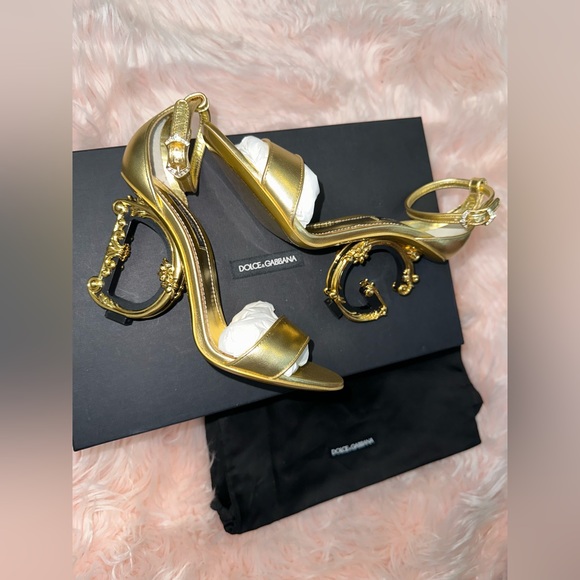 DOLCE & GABBANA Sculpted-Heel Metallic Leather sandals - Picture 8 of 16